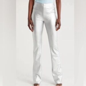 Naked Wardrobe Leather Look Faux Metallic Silver Flare Leg Boot Cut Pants